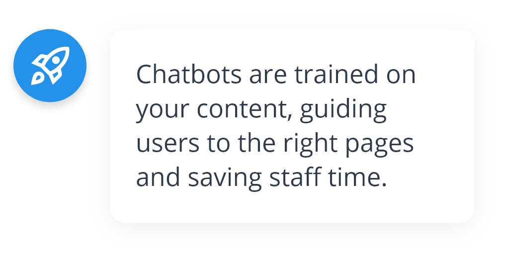 Chatbots are trained on your content, guiding users to the right pages and saving staff time.