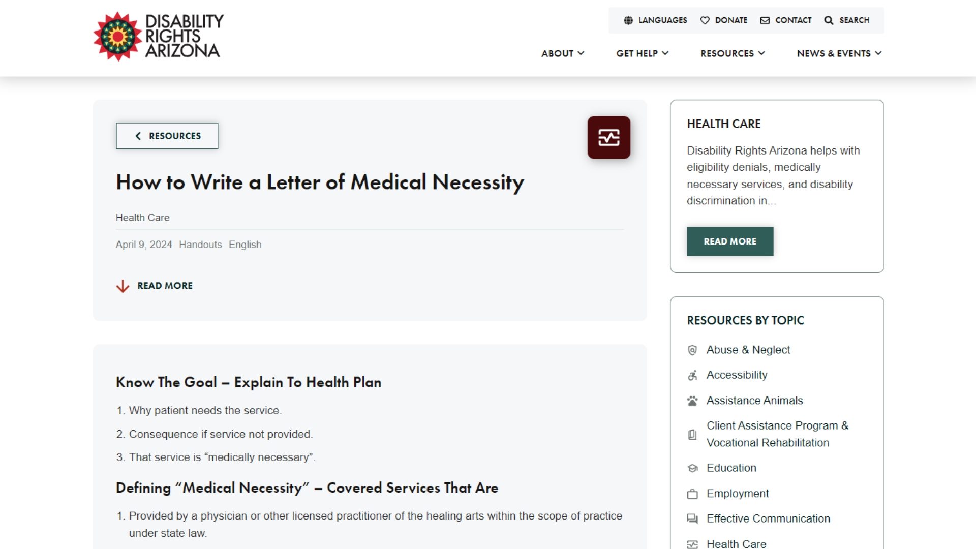 Disability Rights Arizona Single Resource Healthcare Example Desktop